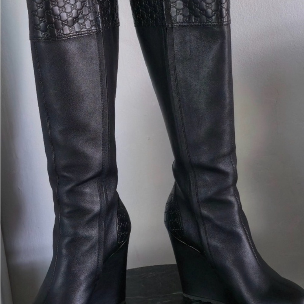 Gucci Black Heeled Boots with Wedge